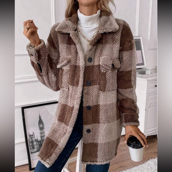 Cozy buffalo plaid button down teddy jacket - Picture 14 of 16